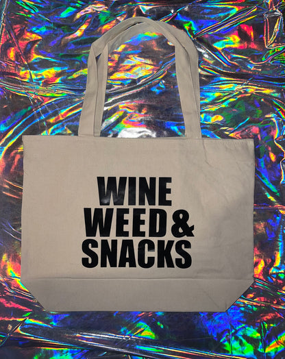 Wine Weed and Snacks Tote Bag